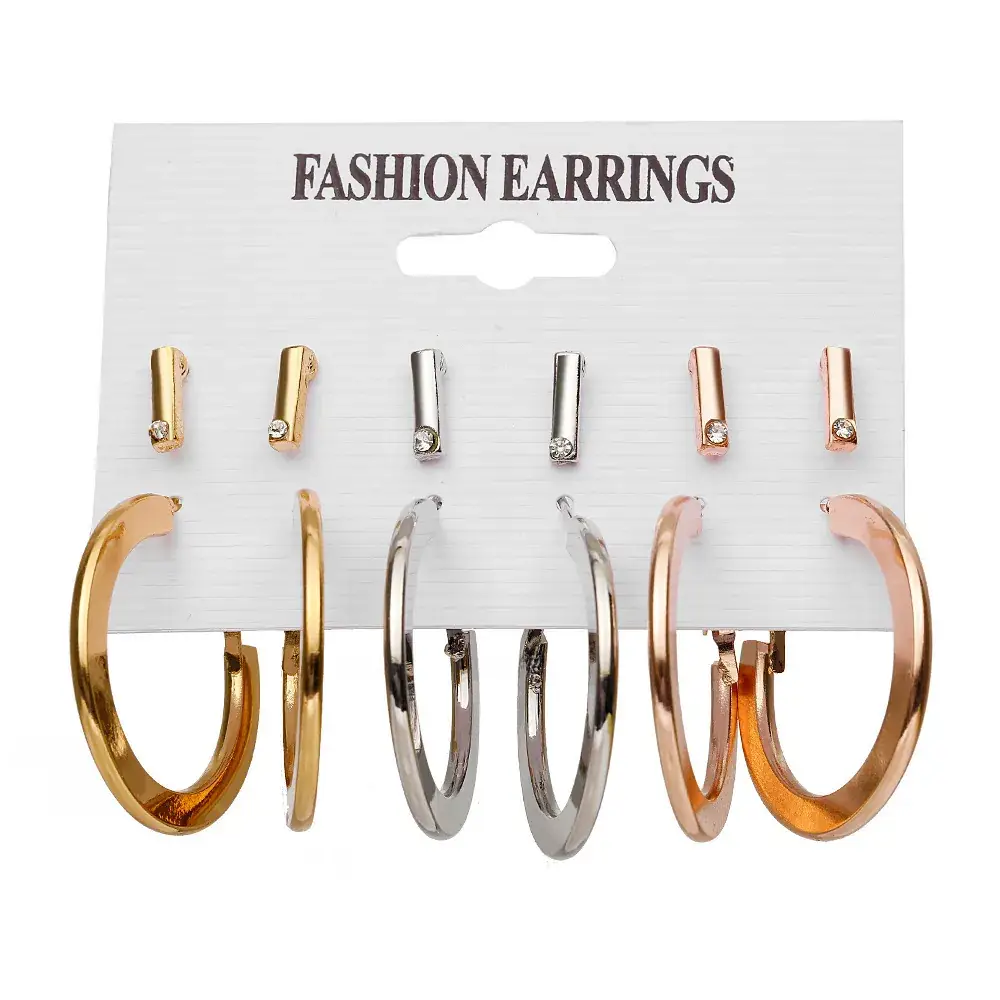 Golden Square Geometric Earrings Set 6-Piece - Image 36