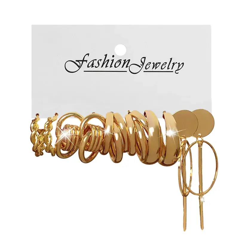 Golden Square Geometric Earrings Set 6-Piece - Image 39