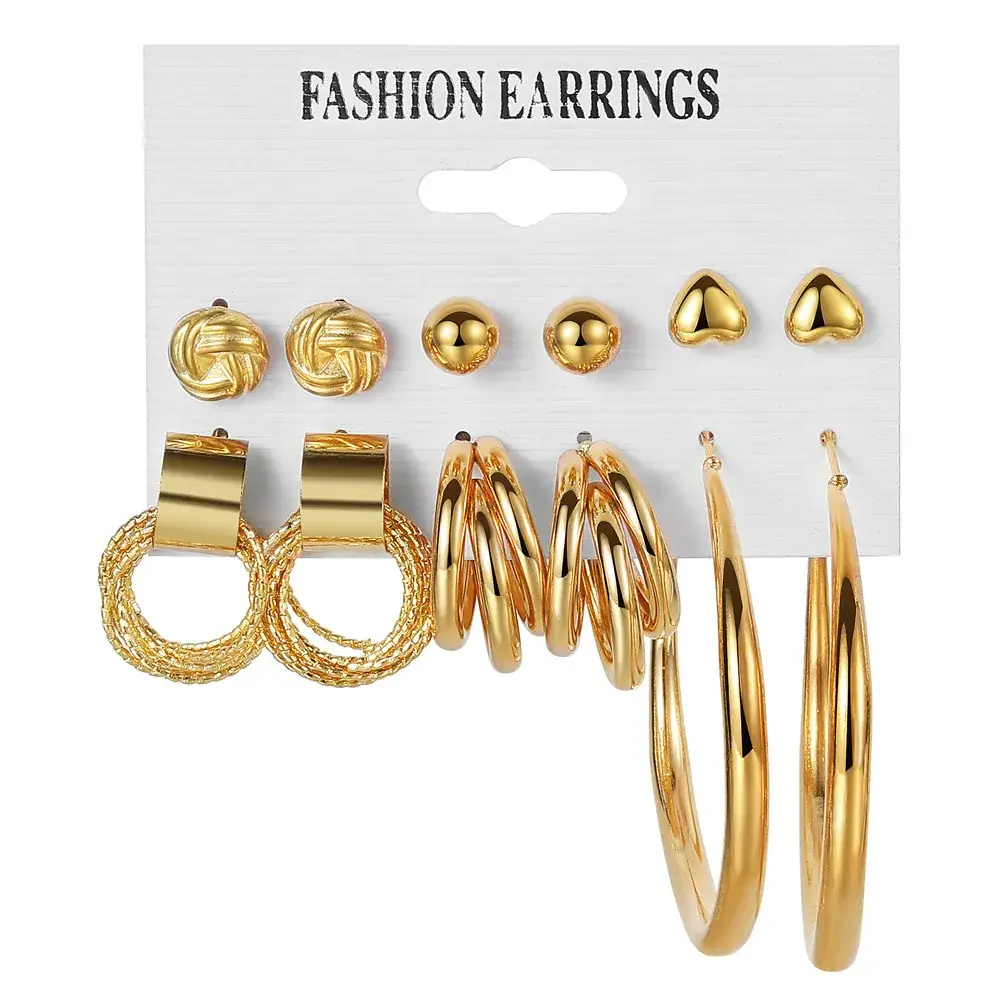 Golden Square Geometric Earrings Set 6-Piece - Image 5