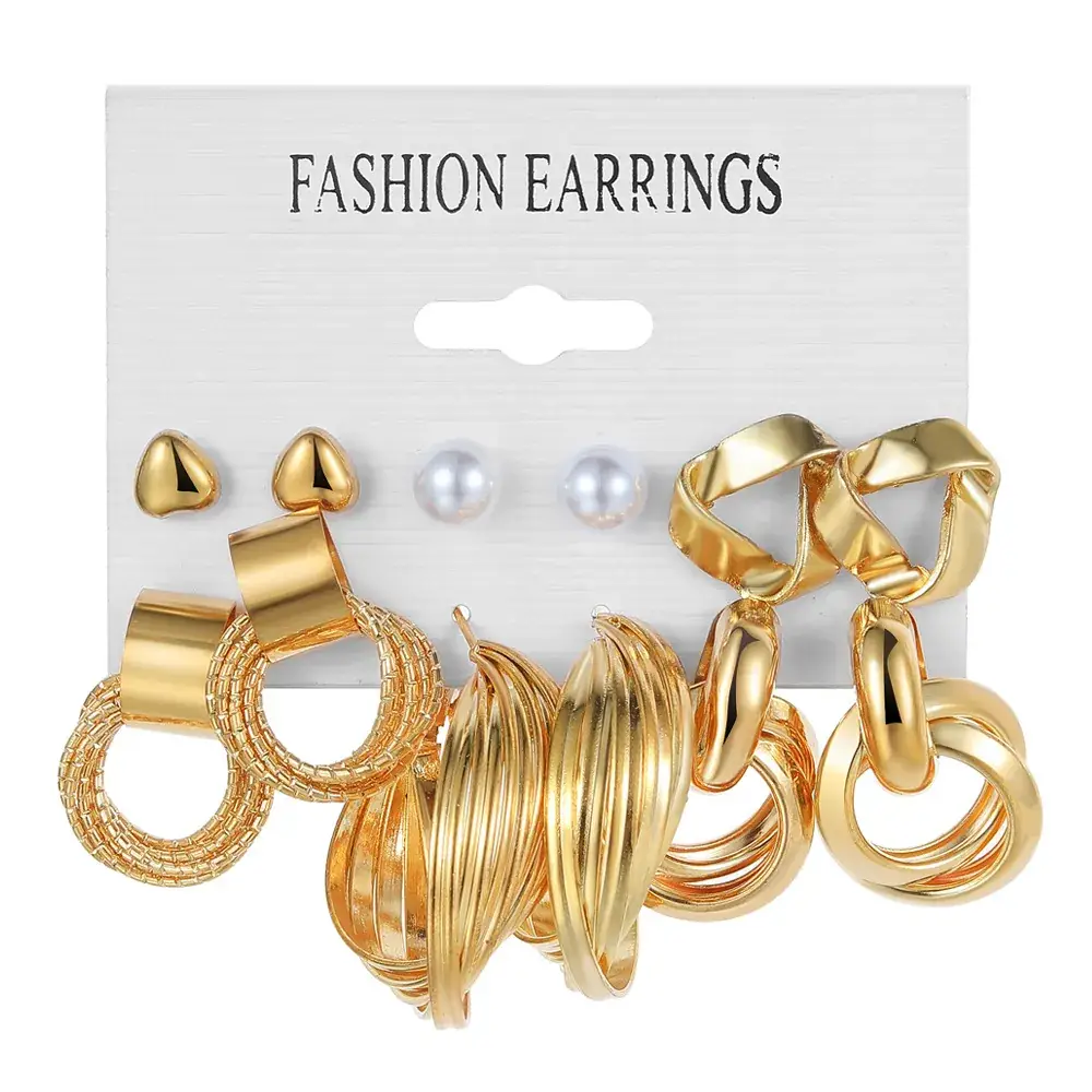 Golden Square Geometric Earrings Set 6-Piece - Image 6