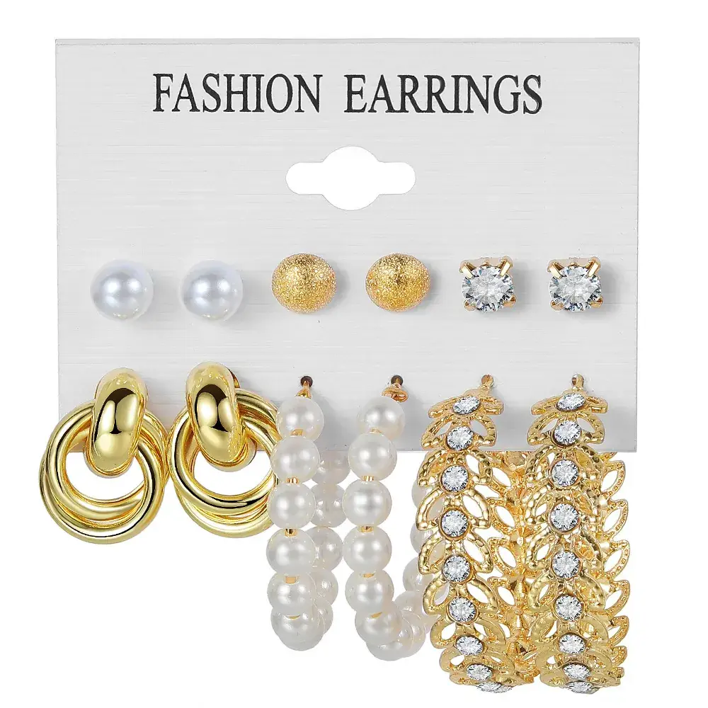 Golden Square Geometric Earrings Set 6-Piece - Image 8