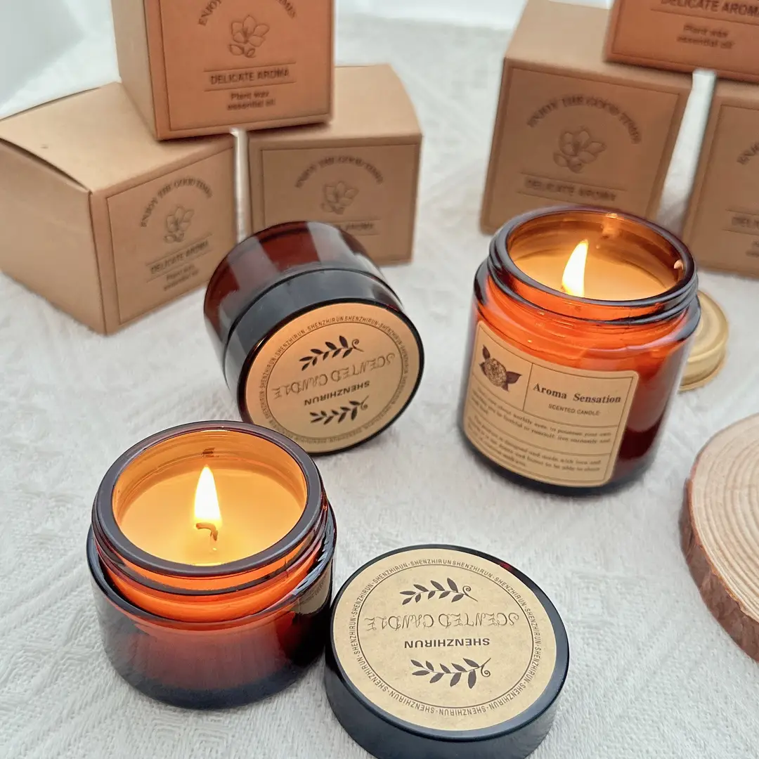 Cross-border e-commerce soybean wax creative candle aromatherapy Brown cup glass jar 35g wax heavy aromatherapy candle wholesale