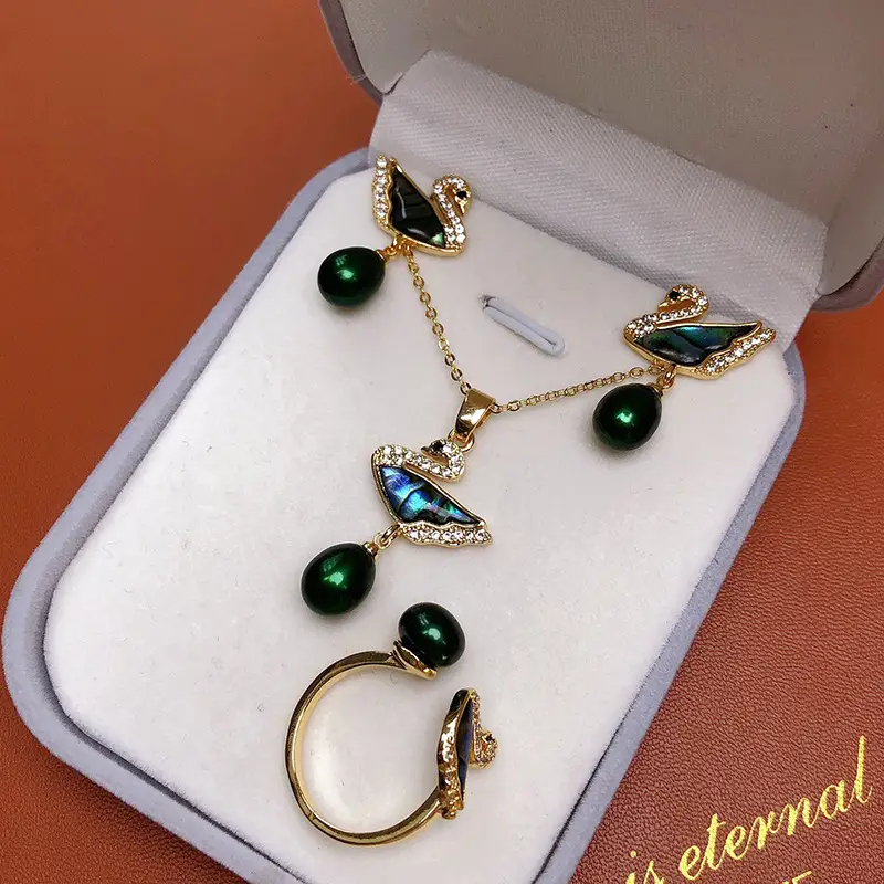 18K Gold Butterfly Pearl Earrings Set for Women - Image 8