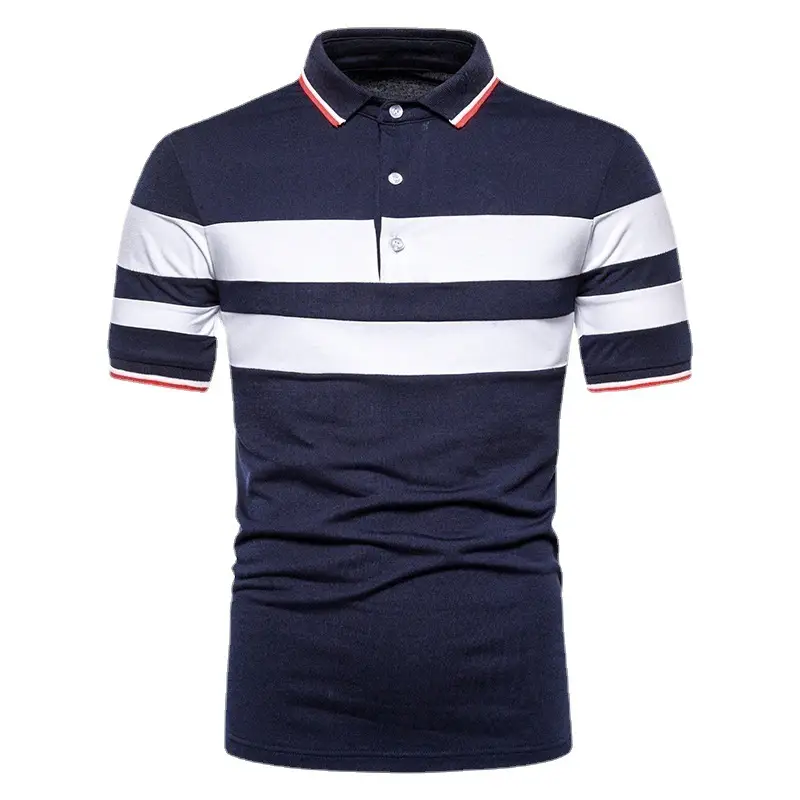 Men Navy Striped Polo Shirt Short Sleeve - Image 7