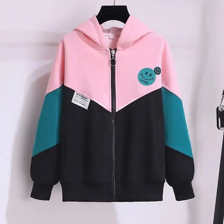 Girls Pink Teal Zipper Hoodie Sweatshirt Set Large - Image 3