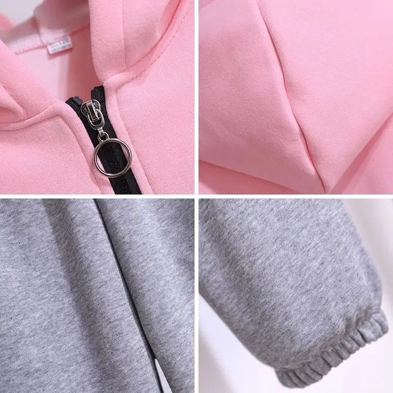 Girls Pink Teal Zipper Hoodie Sweatshirt Set Large - Image 5