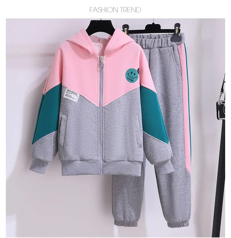 Girls Pink Teal Zipper Hoodie Sweatshirt Set Large — feature 1