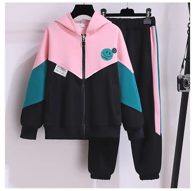 Girls Pink Teal Zipper Hoodie Sweatshirt Set Large — feature 19