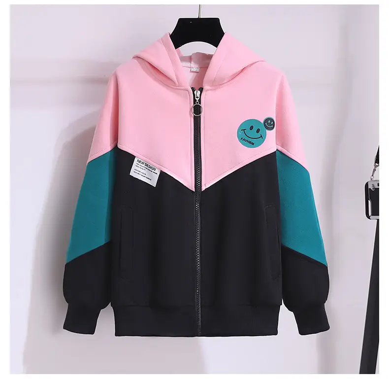 Girls Pink Teal Zipper Hoodie Sweatshirt Set Large — feature 20