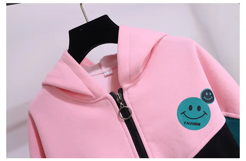 Girls Pink Teal Zipper Hoodie Sweatshirt Set Large — feature 22