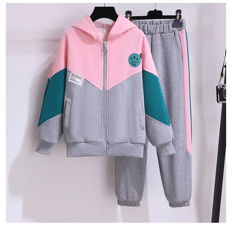 Girls Pink Teal Zipper Hoodie Sweatshirt Set Large — feature 4