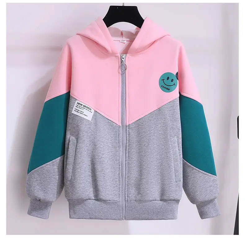 Girls Pink Teal Zipper Hoodie Sweatshirt Set Large — feature 5