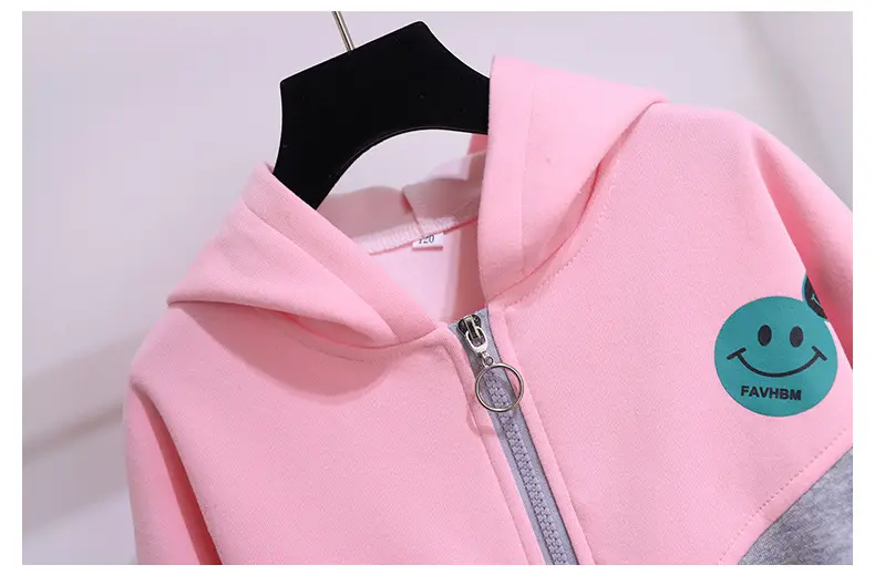 Girls Pink Teal Zipper Hoodie Sweatshirt Set Large — feature 7
