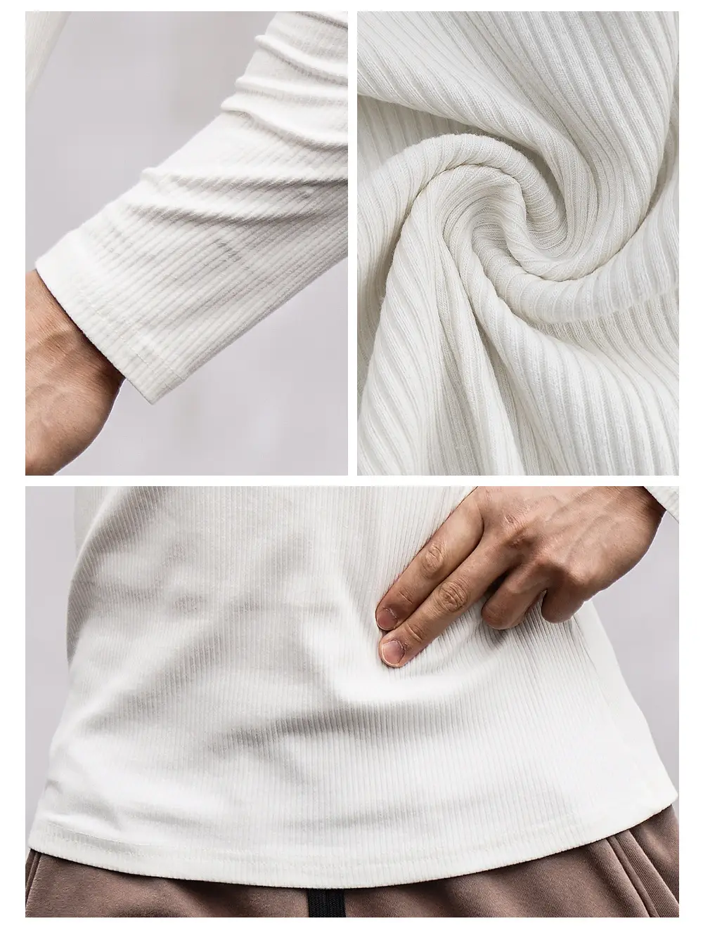 Men's 2022 Long Sleeve Turtleneck Sweater White — feature 3