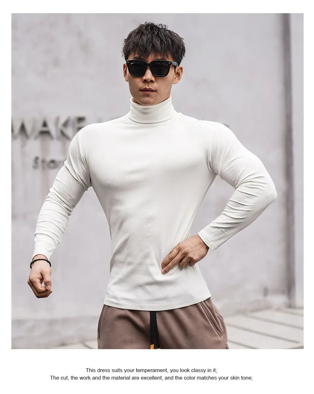 Men's 2022 Long Sleeve Turtleneck Sweater White — feature 7