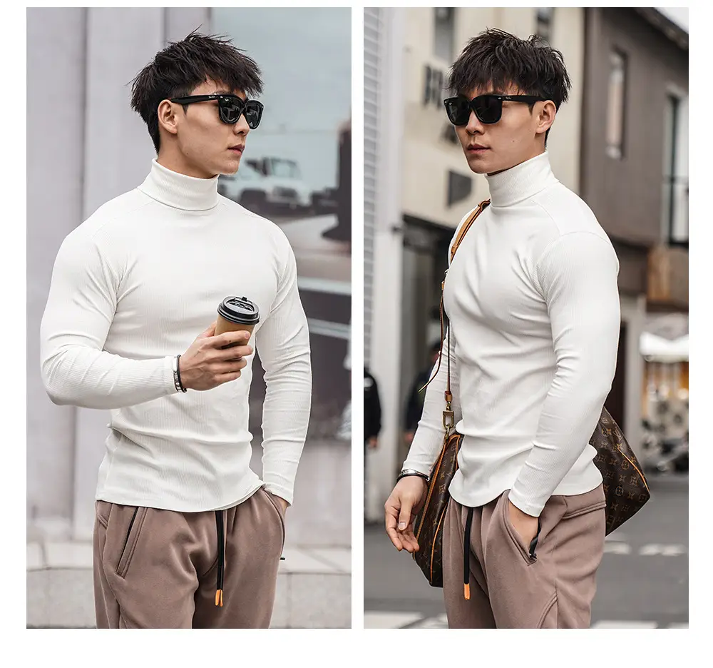 Men's 2022 Long Sleeve Turtleneck Sweater White — feature 8