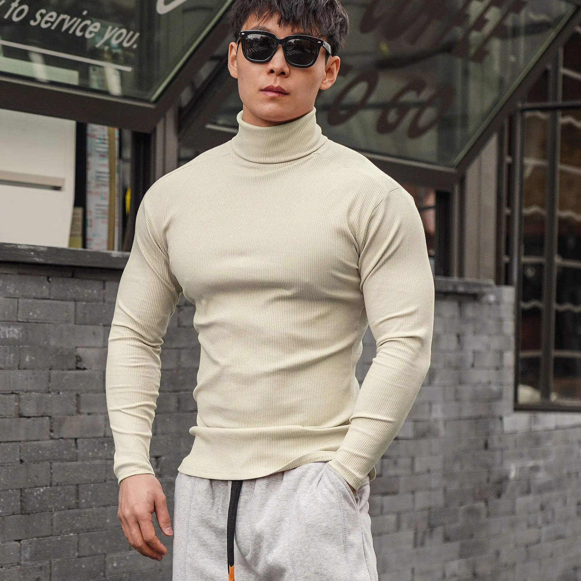 Men's 2022 Long Sleeve Turtleneck Sweater White