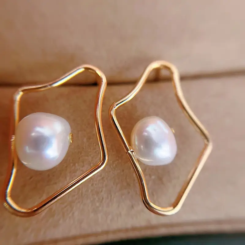 French Baroque Pearl Earrings Gold Plated