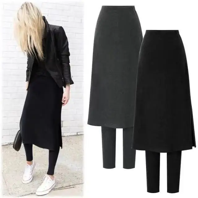 High-Waisted Fleece-Lined Skirt-Pants Set for Women - Image 8