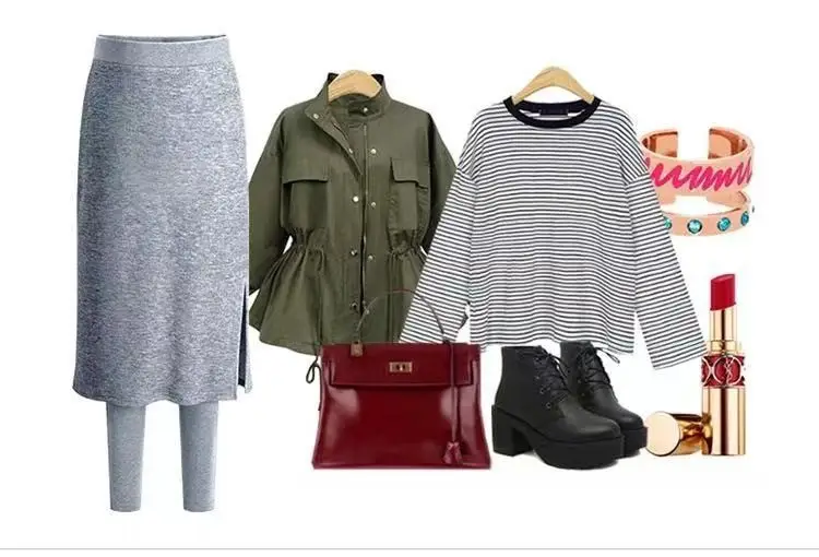 High-Waisted Fleece-Lined Skirt-Pants Set for Women — feature 17