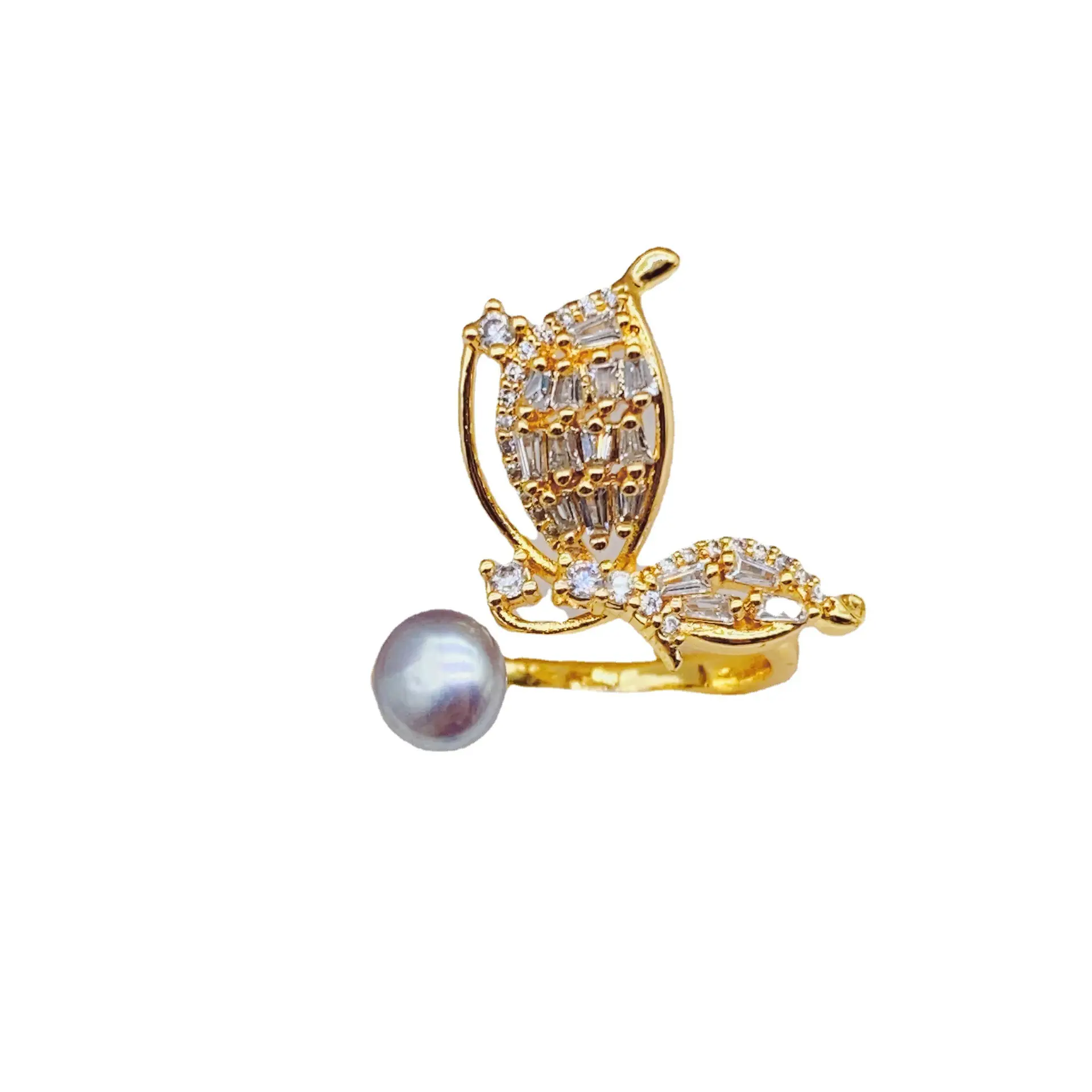 New Freshwater Pearl Butterfly Ring Adjustable Copper Gold Plated - Image 23
