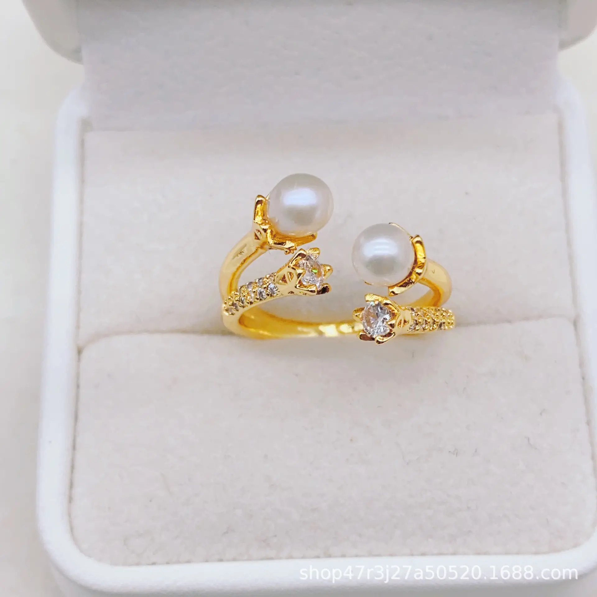 New Freshwater Pearl Butterfly Ring Adjustable Copper Gold Plated — feature 15