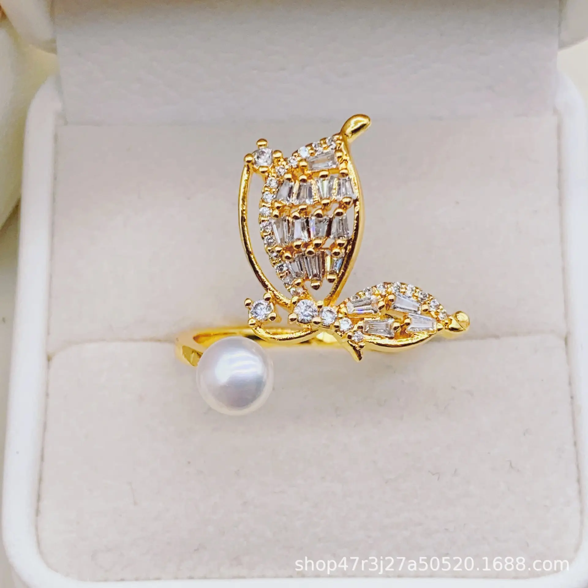 New Freshwater Pearl Butterfly Ring Adjustable Copper Gold Plated — feature 18