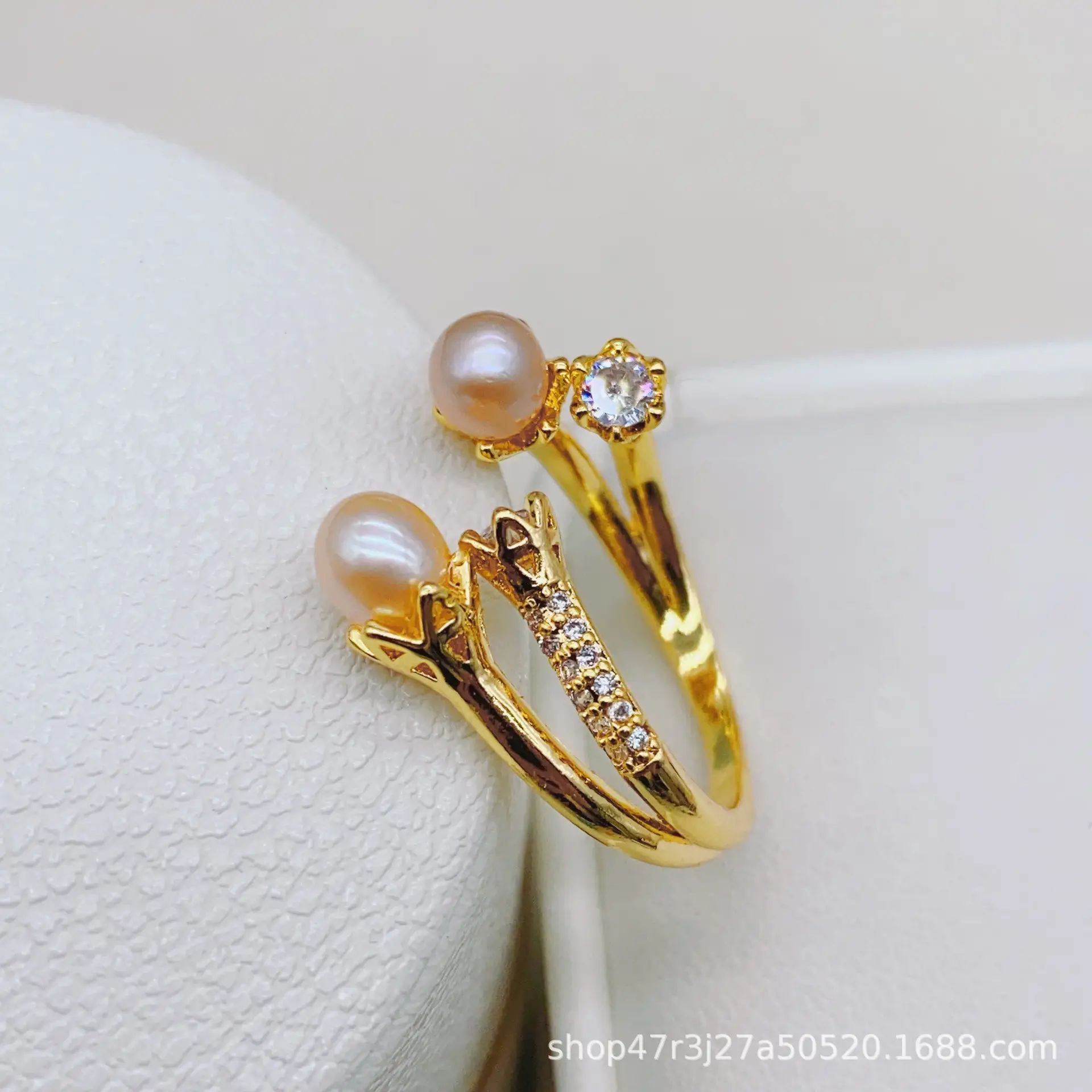 New Freshwater Pearl Butterfly Ring Adjustable Copper Gold Plated — feature 21