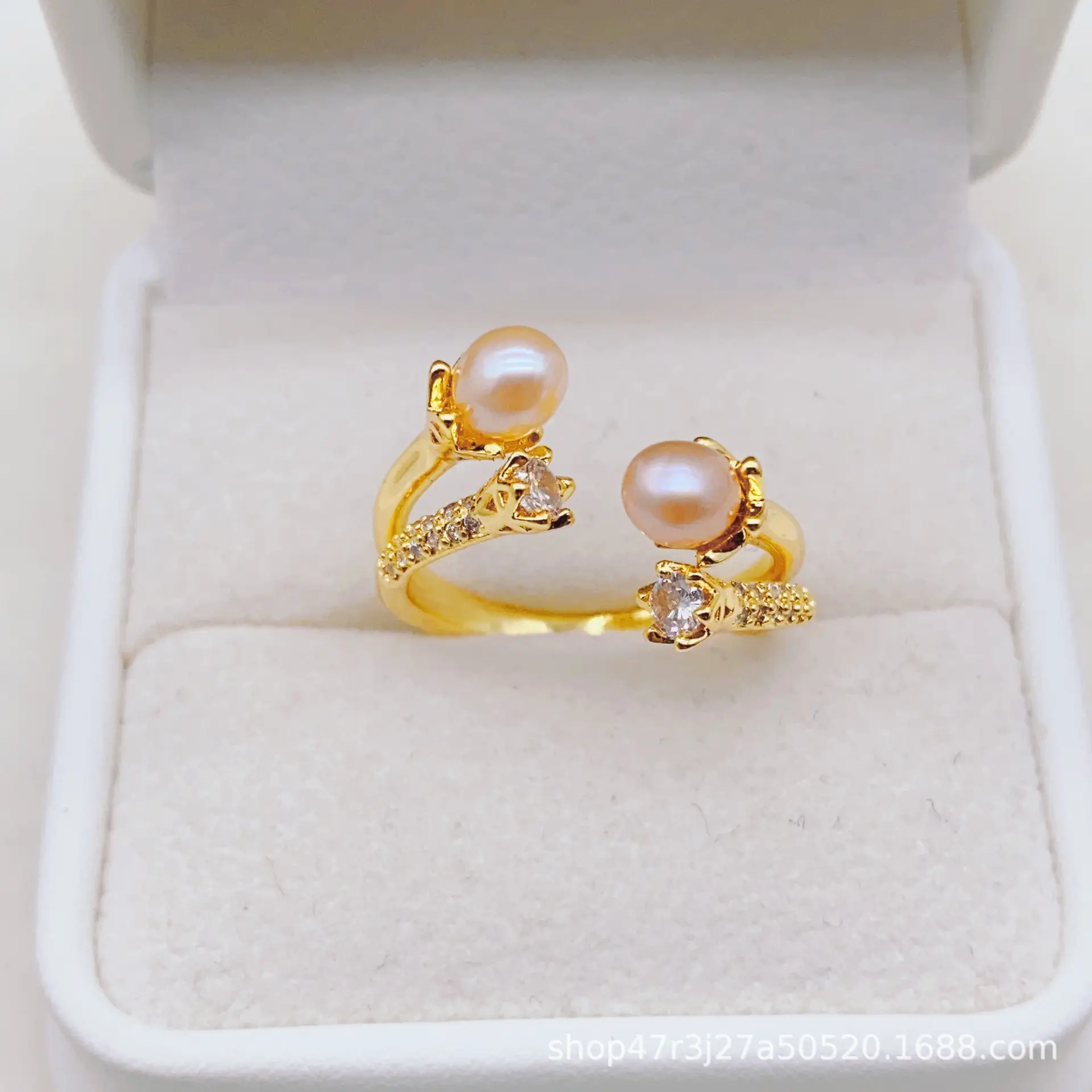 New Freshwater Pearl Butterfly Ring Adjustable Copper Gold Plated — feature 22