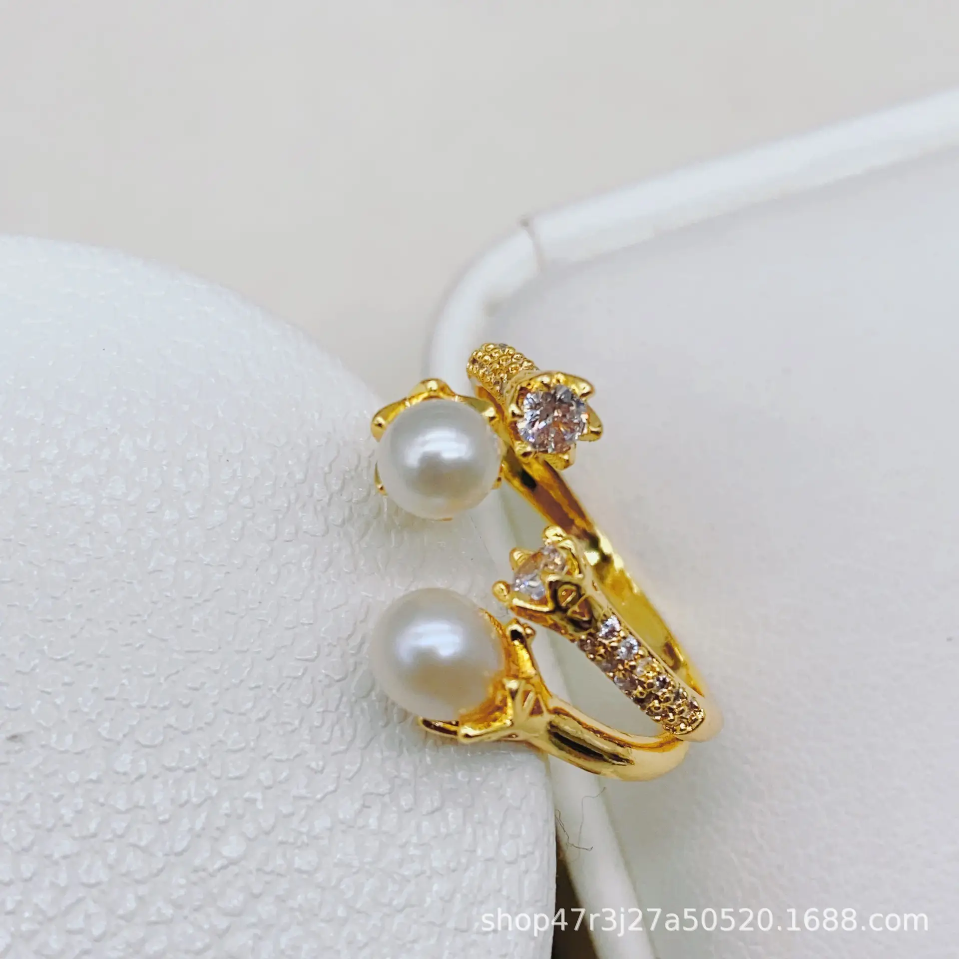 New Freshwater Pearl Butterfly Ring Adjustable Copper Gold Plated — feature 23