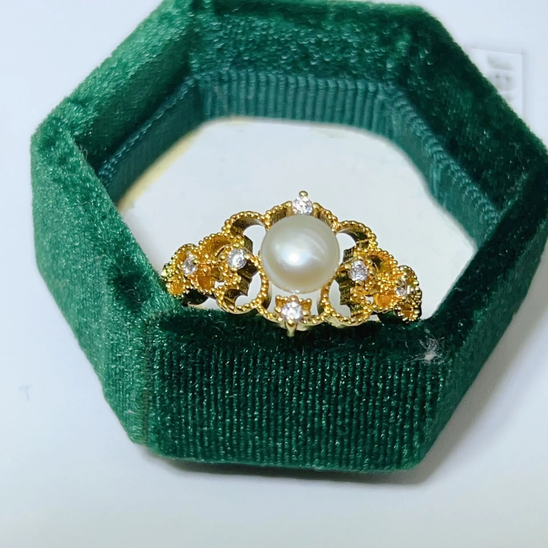 New Freshwater Pearl Butterfly Ring Adjustable Copper Gold Plated - Image 13