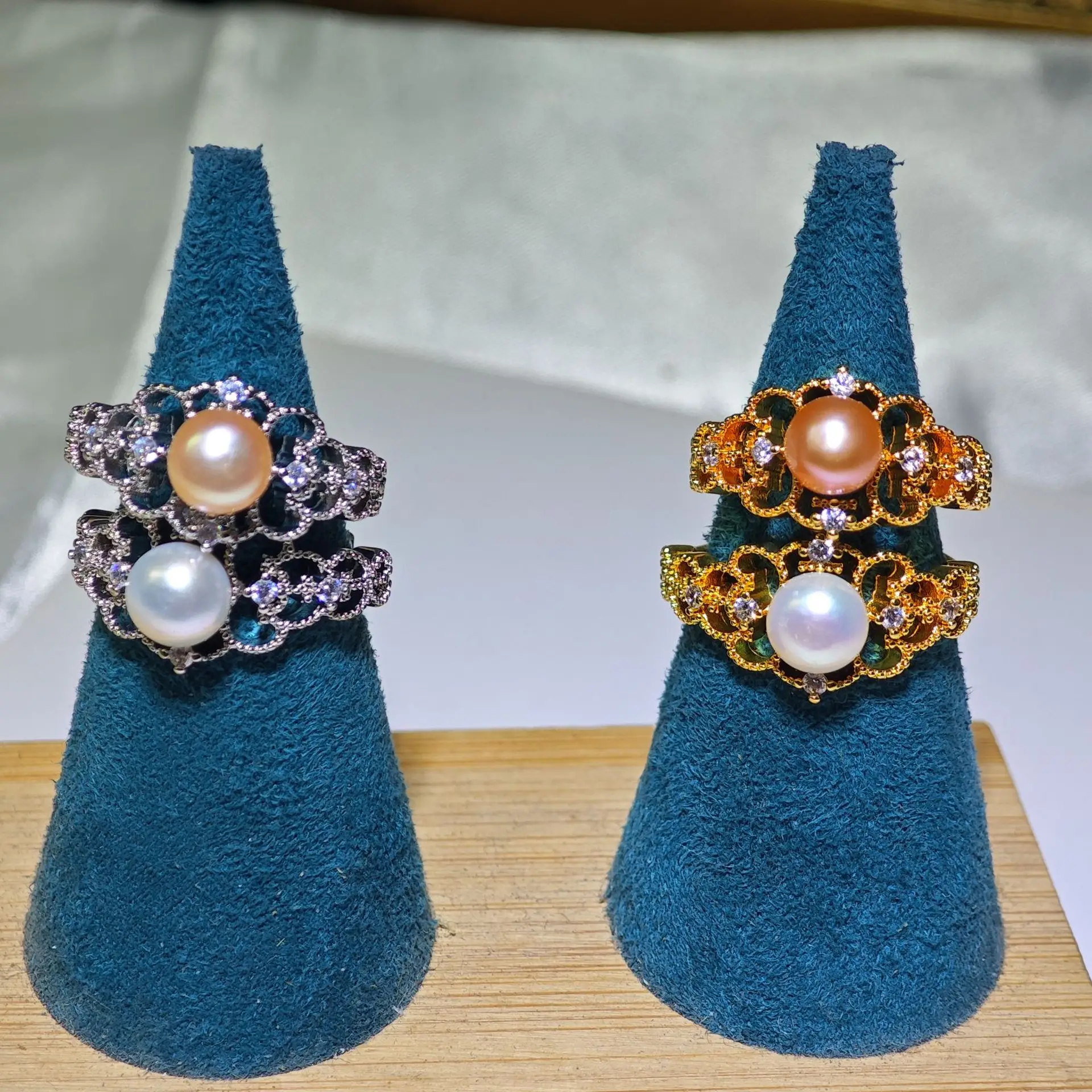 New Freshwater Pearl Butterfly Ring Adjustable Copper Gold Plated - Image 14
