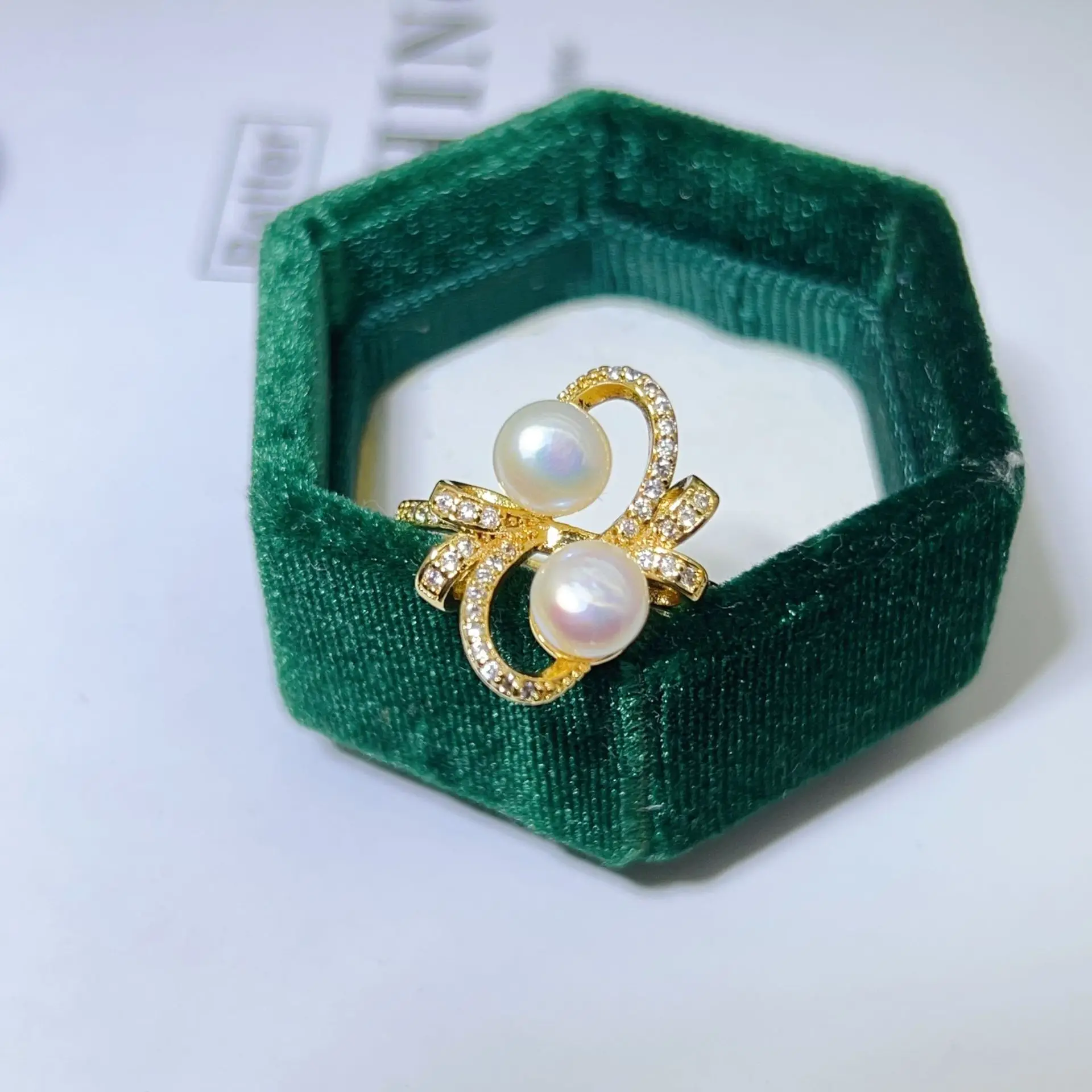New Freshwater Pearl Butterfly Ring Adjustable Copper Gold Plated - Image 5