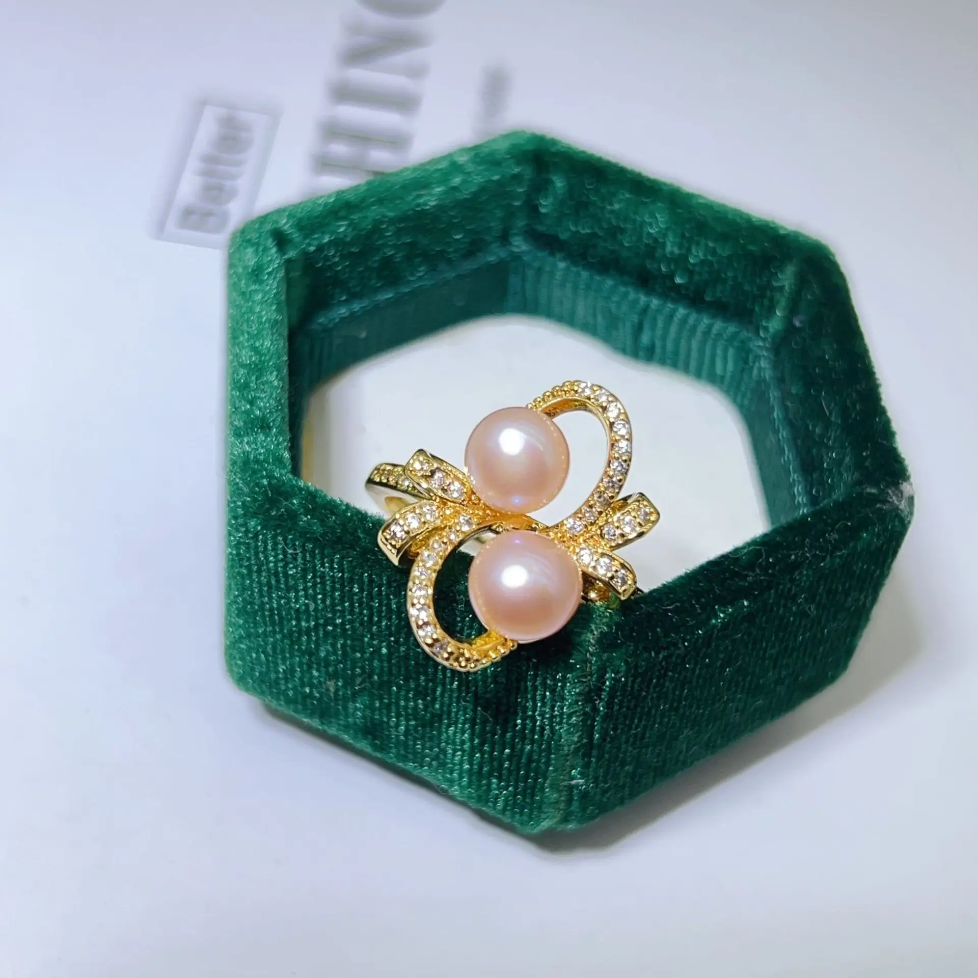 New Freshwater Pearl Butterfly Ring Adjustable Copper Gold Plated - Image 6