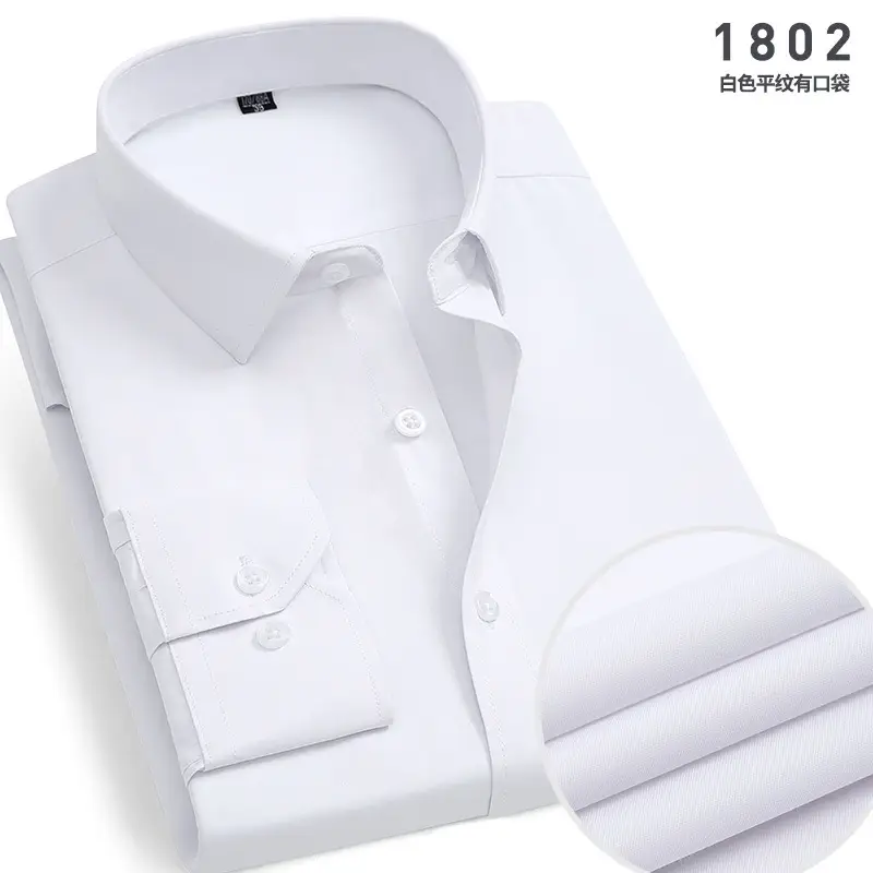 Men's White Cotton Shirt Long Sleeve Iron Free