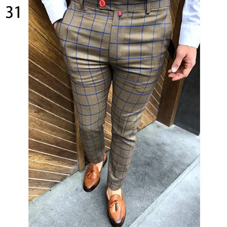 2026 Plaid Slim Fit Men's Trousers European American - Image 2