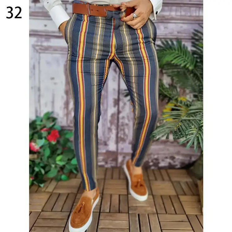 2026 Plaid Slim Fit Men's Trousers European American - Image 3