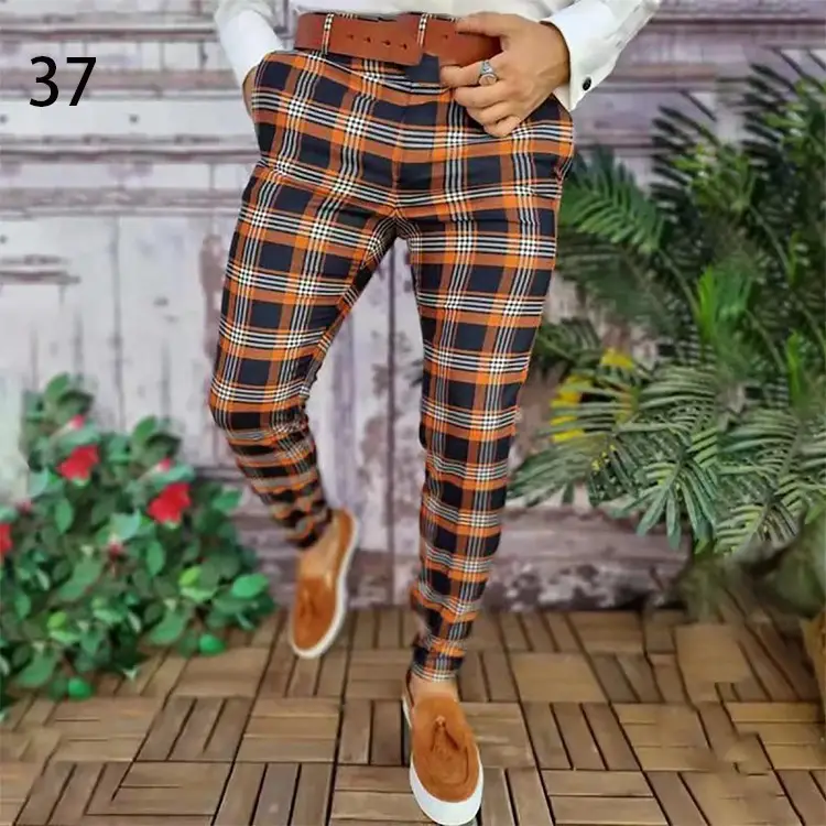 2026 Plaid Slim Fit Men's Trousers European American - Image 5