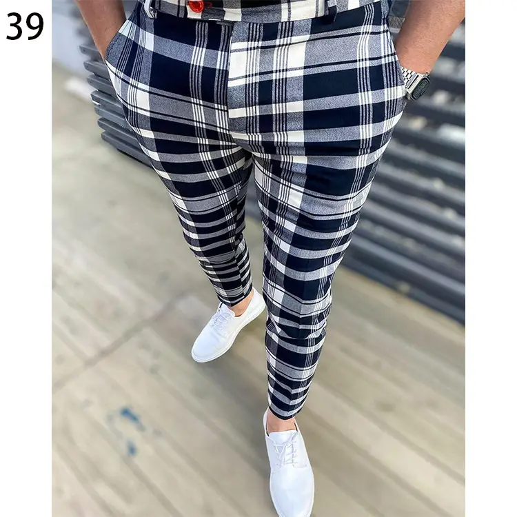 2026 Plaid Slim Fit Men's Trousers European American - Image 6