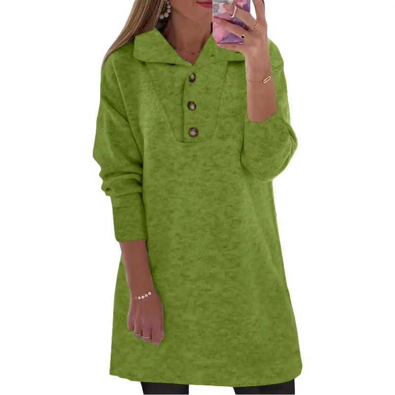 Women Grey Button Polo Long Sleeve Shirt - Image 9