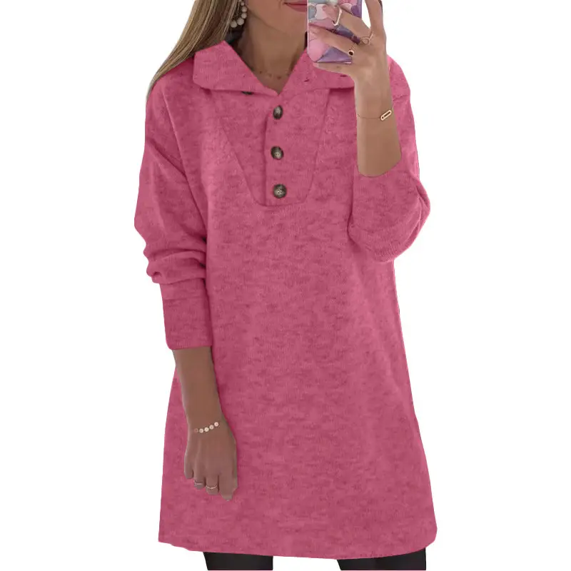 Women Grey Button Polo Long Sleeve Shirt - Image 5