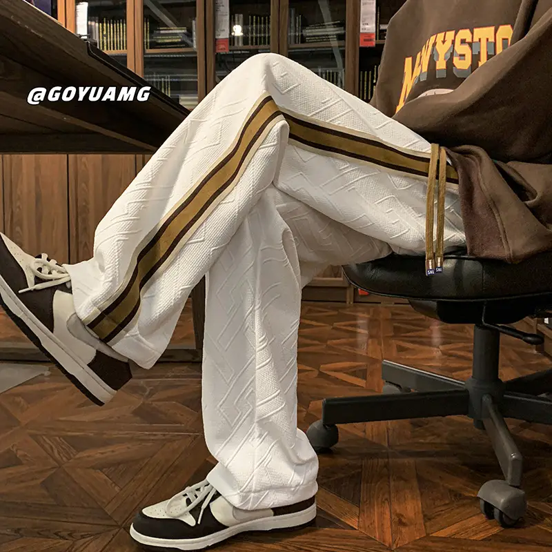 Men Striped Sports Pants White Brown Casual Track Pants