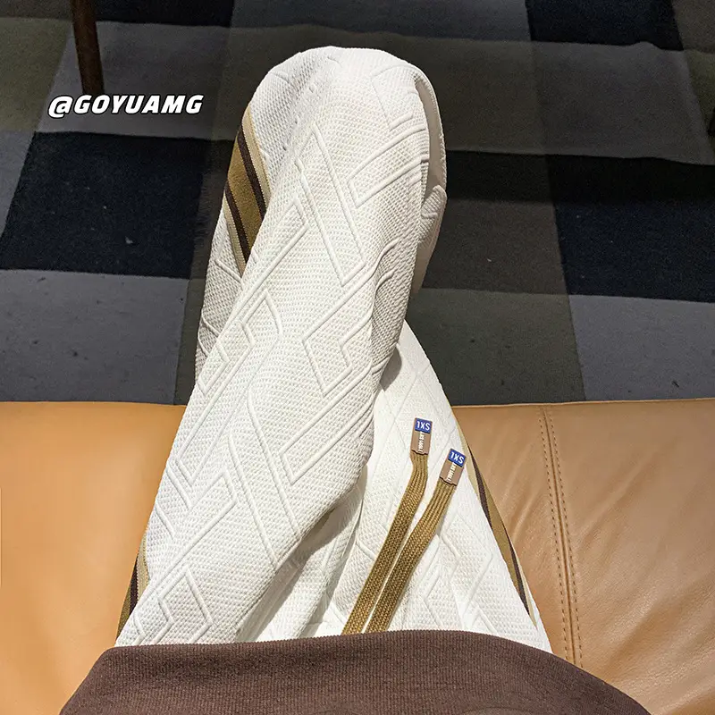 Men Striped Sports Pants White Brown Casual Track Pants
