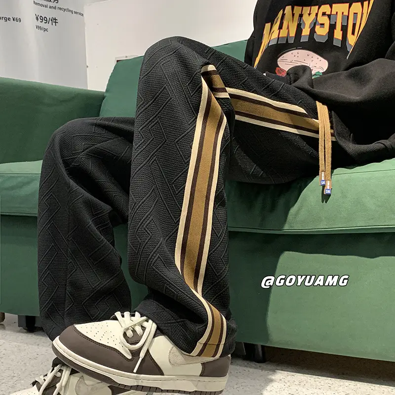 Men Striped Sports Pants White Brown Casual Track Pants