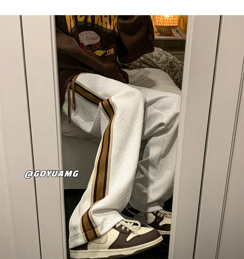Men Striped Sports Pants White Brown Casual Track Pants — feature 10