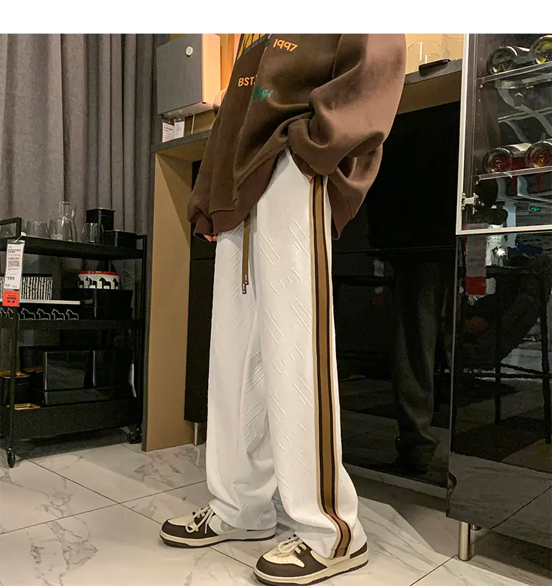 Men Striped Sports Pants White Brown Casual Track Pants — feature 11