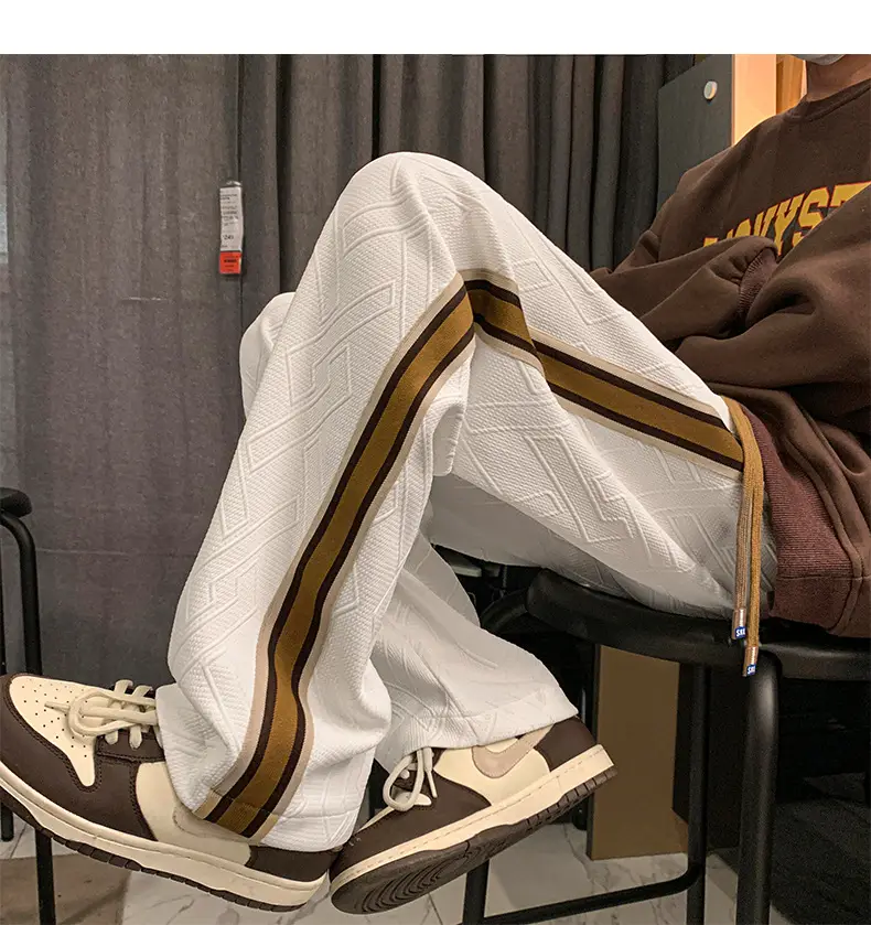 Men Striped Sports Pants White Brown Casual Track Pants — feature 12