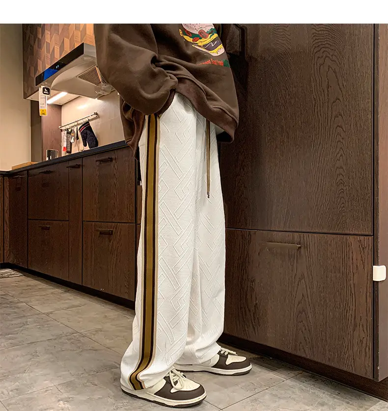 Men Striped Sports Pants White Brown Casual Track Pants — feature 13