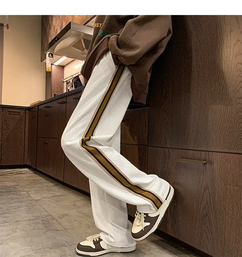 Men Striped Sports Pants White Brown Casual Track Pants — feature 14