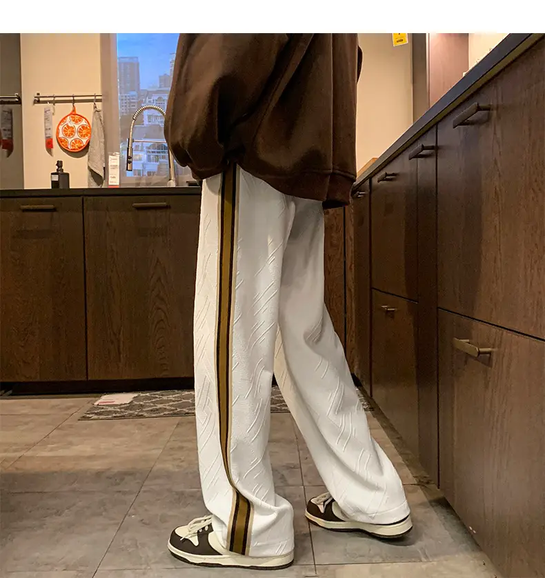 Men Striped Sports Pants White Brown Casual Track Pants — feature 15
